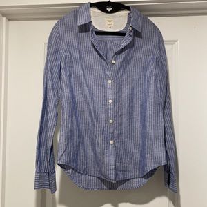 Blue/white striped linen button down